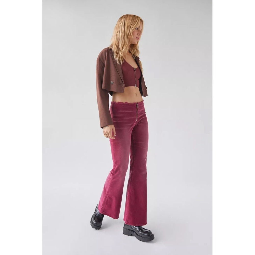 BDG Iona Zip Front Flare Pants Size 24 Pink Corduroy Low Rise Bell Bottom - Picture 2 of 12
